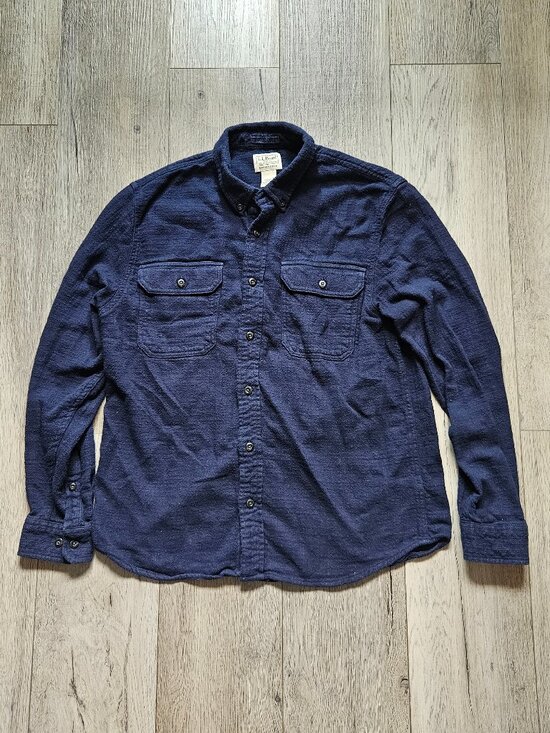 L.L. Bean Other - LL Bean Flannel Shirt Mens Medium Regular Solid Navy Blue Button Down 520397